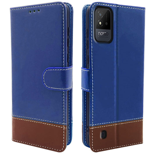 Pikkme Realme Narzo 50i Constrast Flip Cover | Blue & Brown