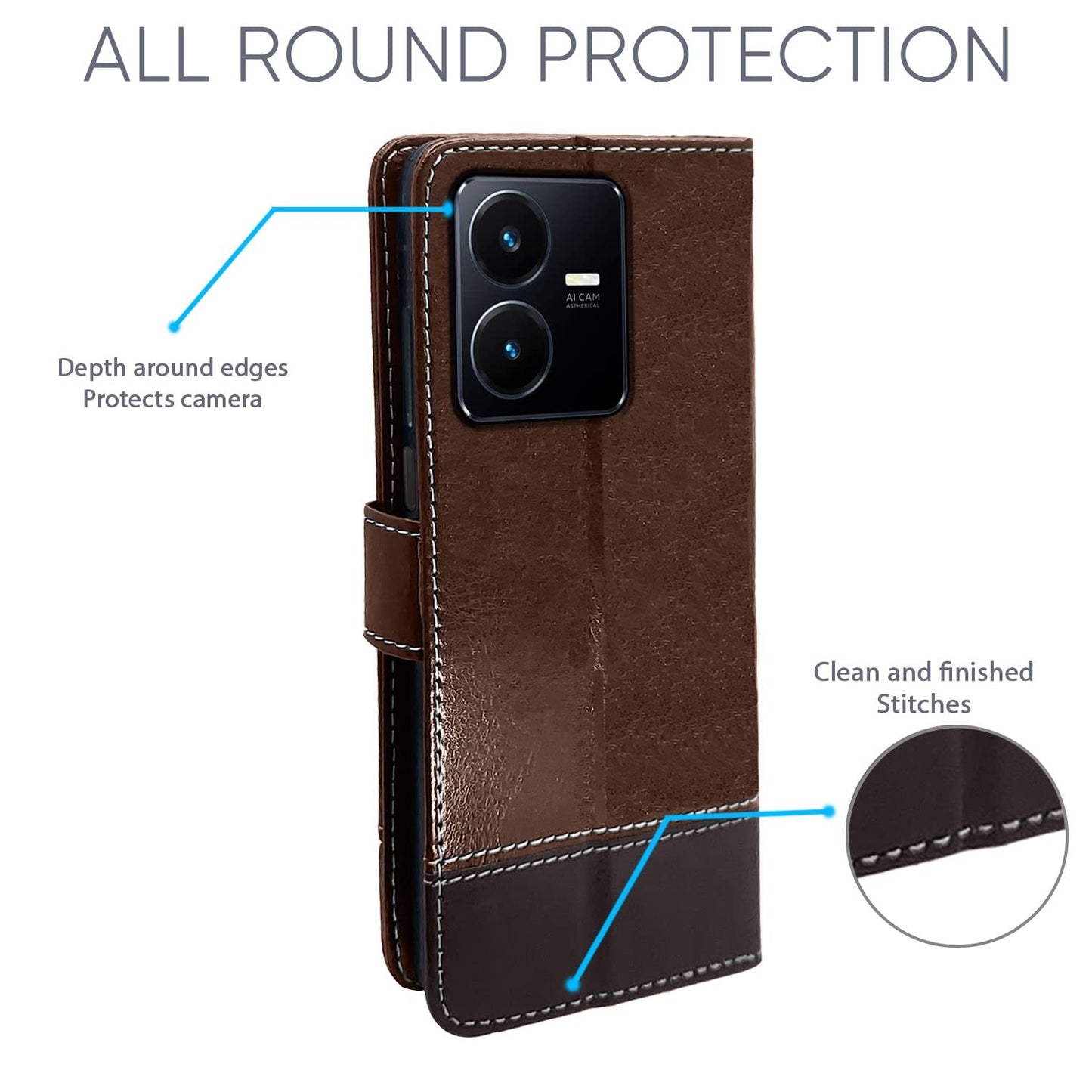 Pikkme Vivo Y22 Constrast Flip Cover | Brown & Coffee