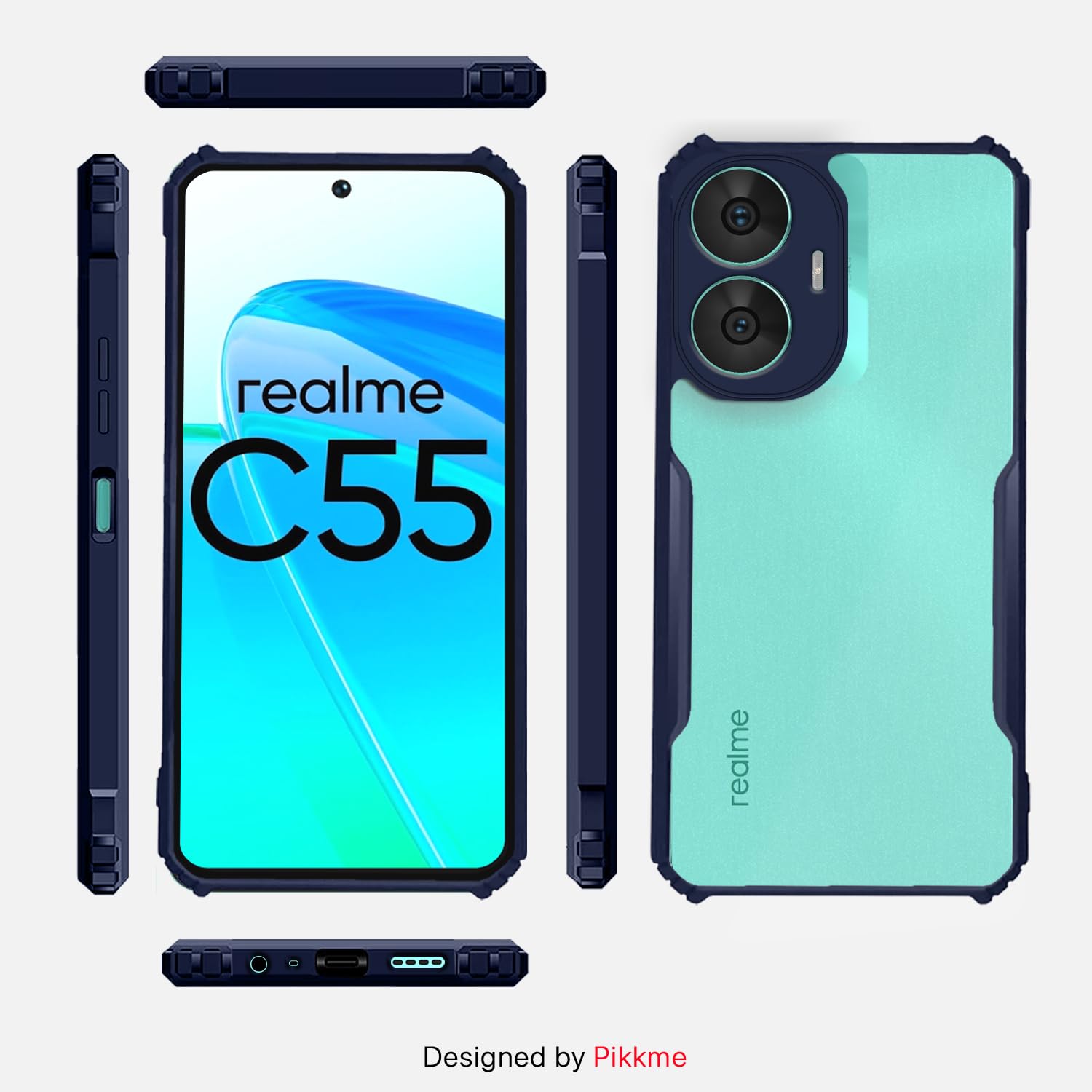 Pikkme Realme C55 Back Cover Crystal Clear Transparent Back Eagle Case (blue)