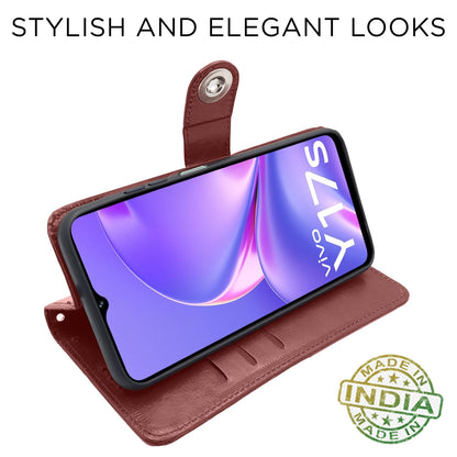 Pikkme Vivo Y17S Button Flip Cover (Brown)