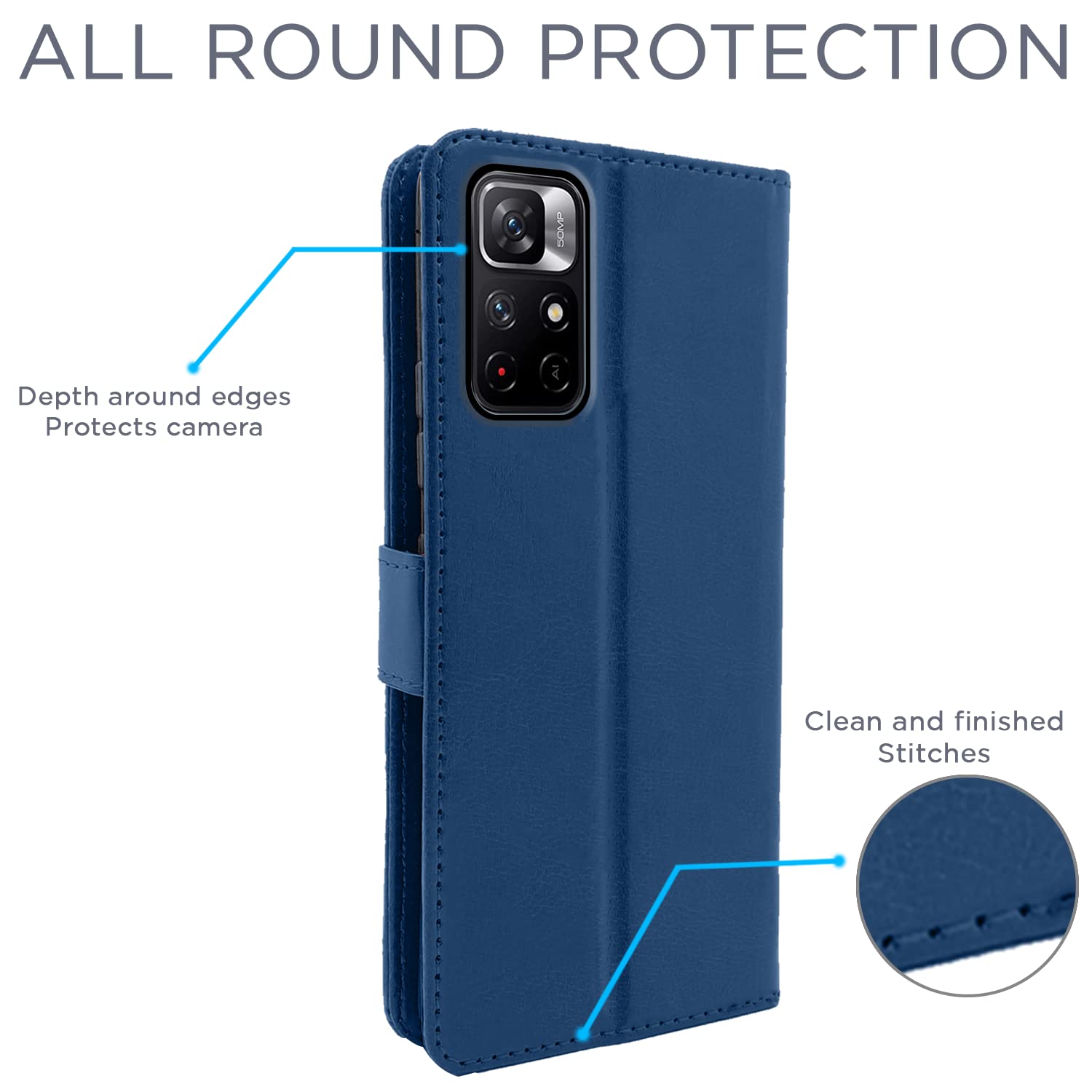 Pikkme Redmi Note 11T 5G / Poco M4 Pro 5G  Vintage Flip Cover | Blue