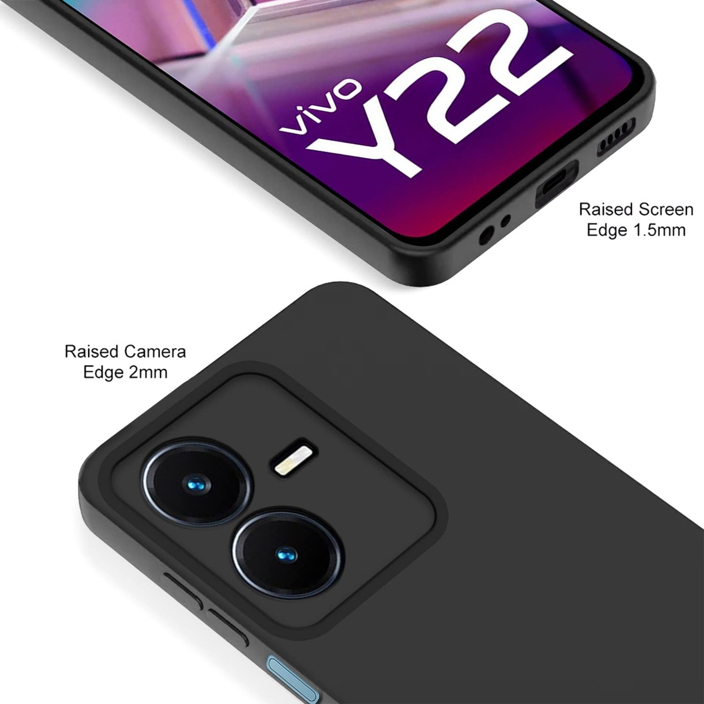 Pikkme Vivo Y22 Soft Silicone Case with Camera Bumper Protection | Black