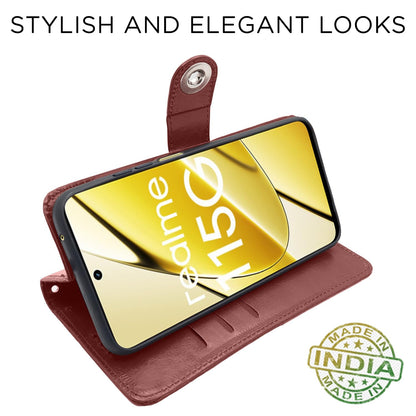 Pikkme Realme 11 / 11X 5G  Button Flip Cover (Brown)