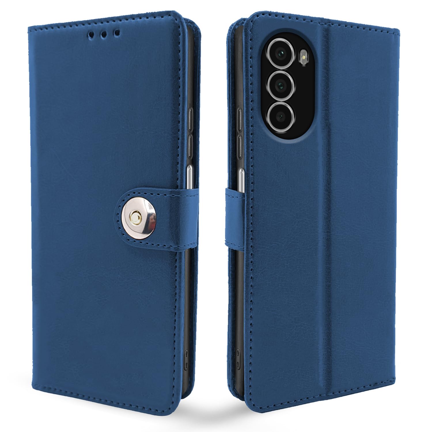 Pikkme Moto G52 Button Flip Cover (Blue)