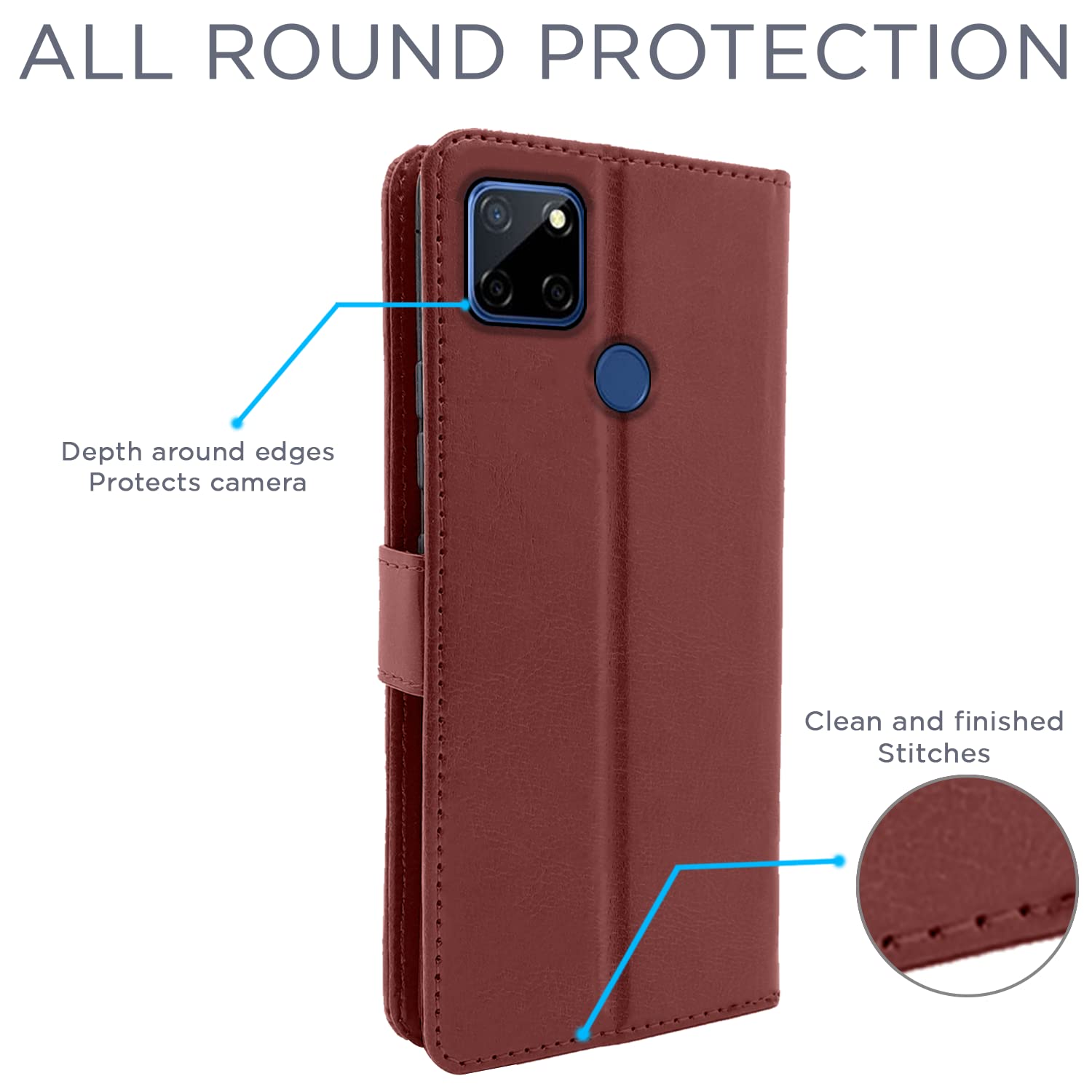 Pikkme Realme C12 / Realme Narzo 20 / Narzo 30A / Realme C25 Vintage Flip Cover | Brown