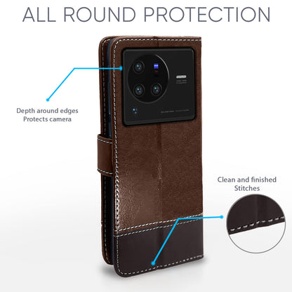 Pikkme Vivo X80 Pro Constrast Flip Cover | Brown & Coffee