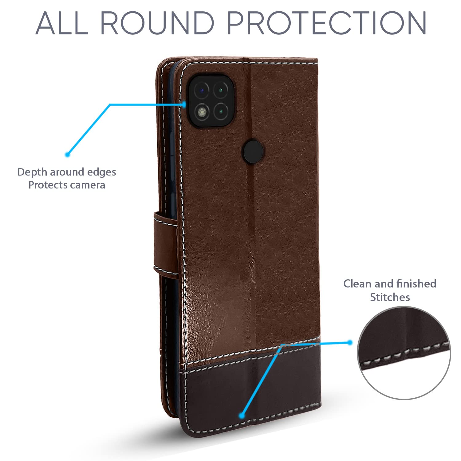 Pikkme Mi Redmi 10A / Redmi 9 / Redmi 9 Activ / 9C / Poco C31 Constrast Flip Cover | Brown & Coffee