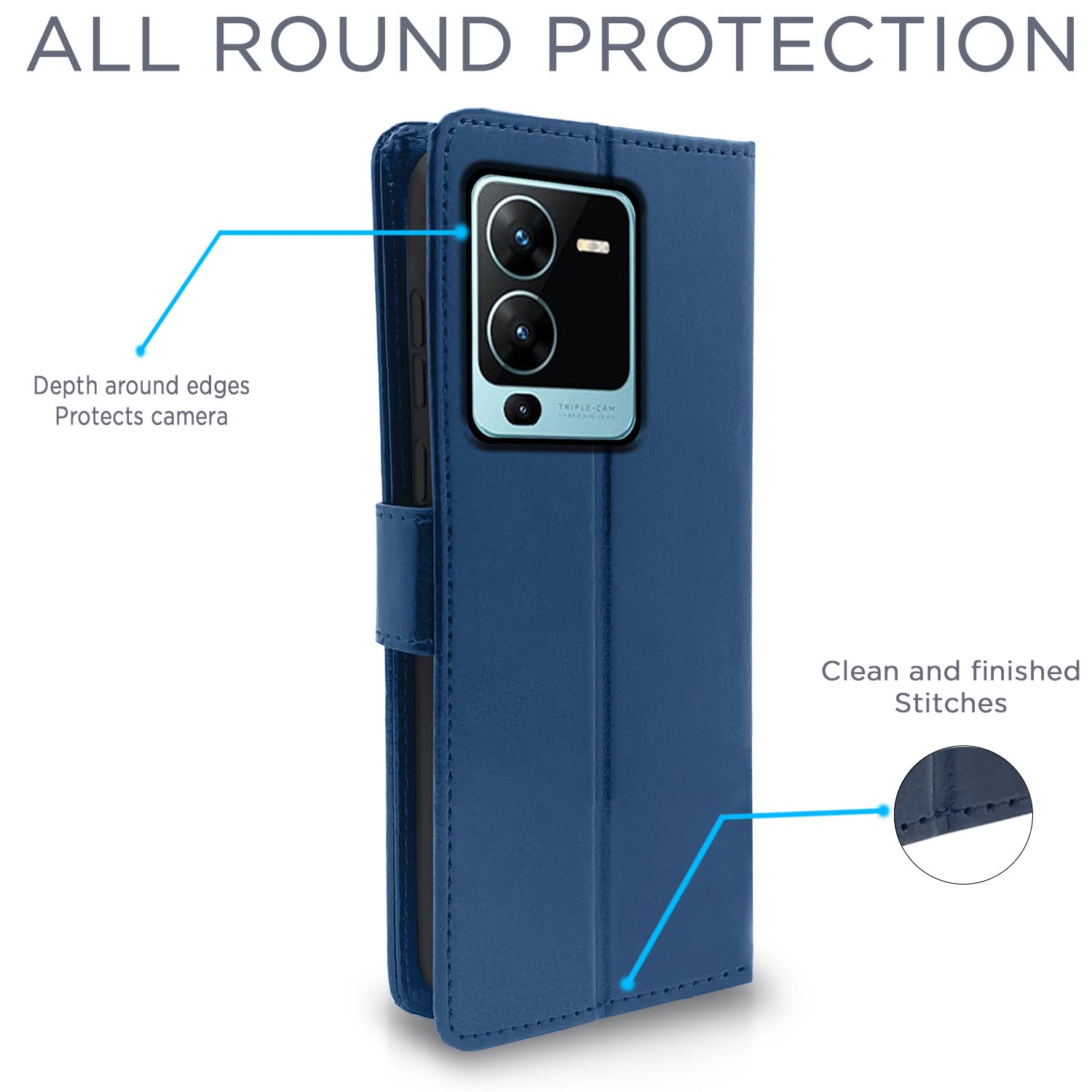 Pikkme Vivo V25 Pro 5G Vintage Flip Cover | Blue