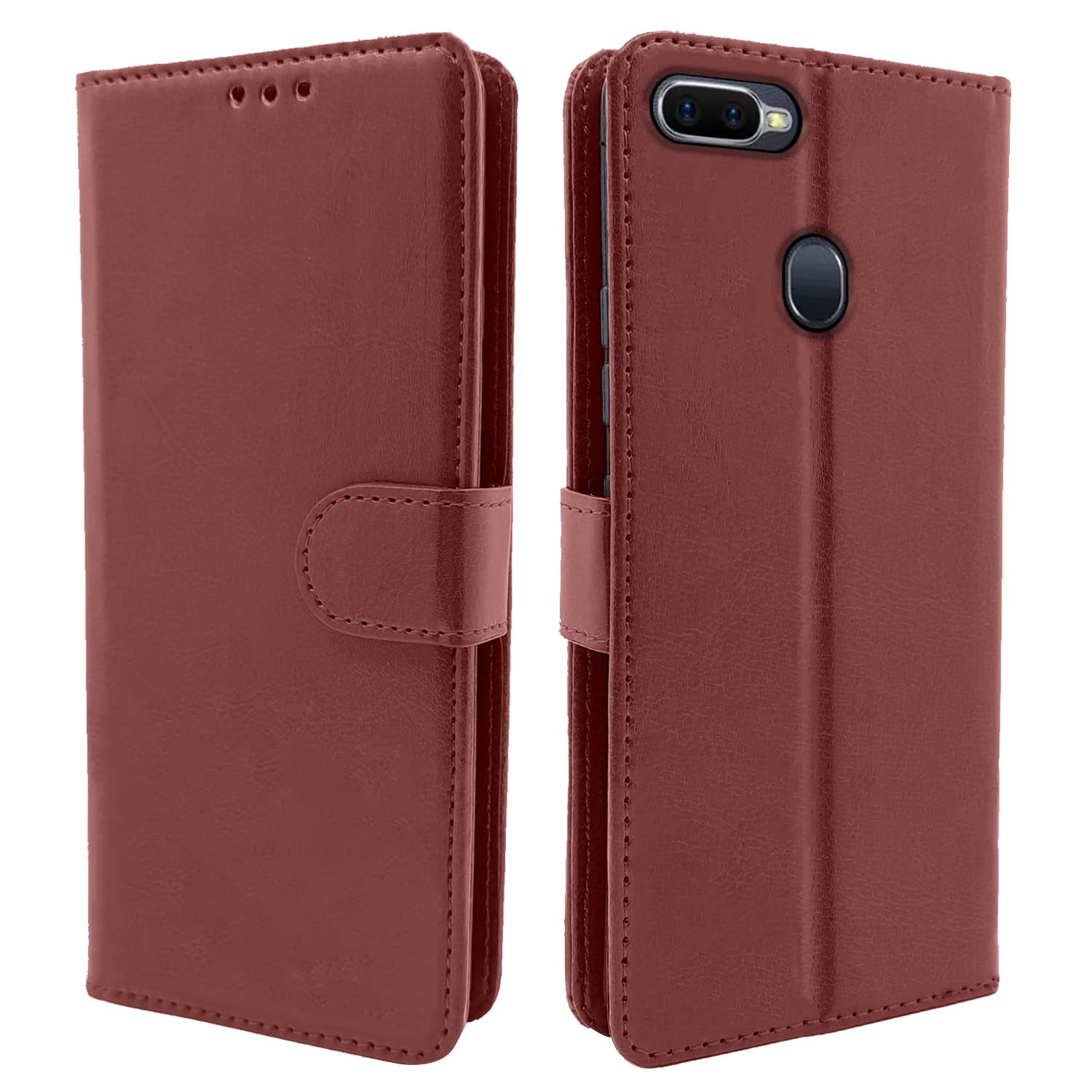 Pikkme Oppo F9 / F9 Pro / A5 / A5s /A7 / A11k /A12/ Realme 2 / 2 Pro / Realme U1 Vintage Flip Cover | Brown