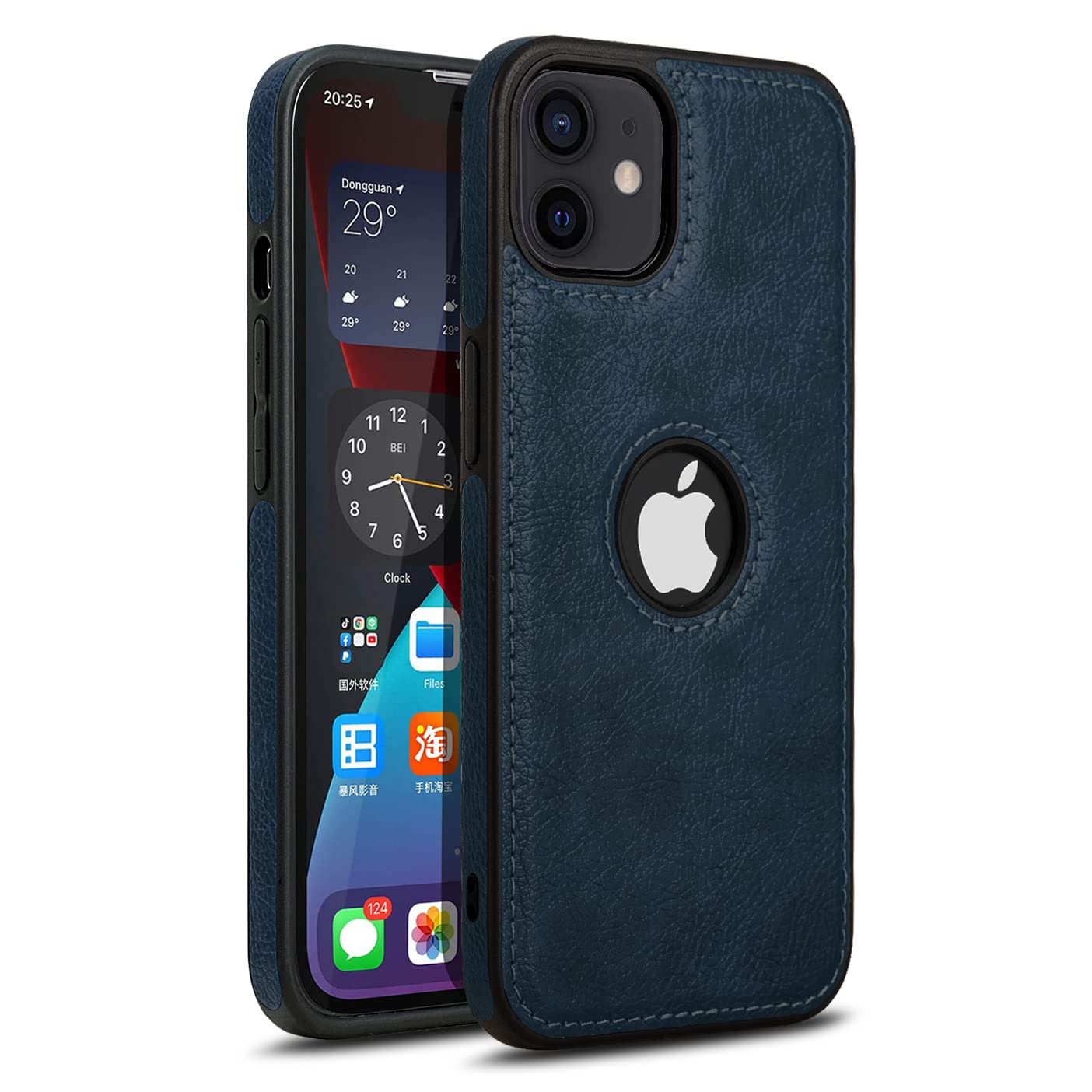 Pikkme iPhone 12 / 12 Pro Leather Back Case Blue