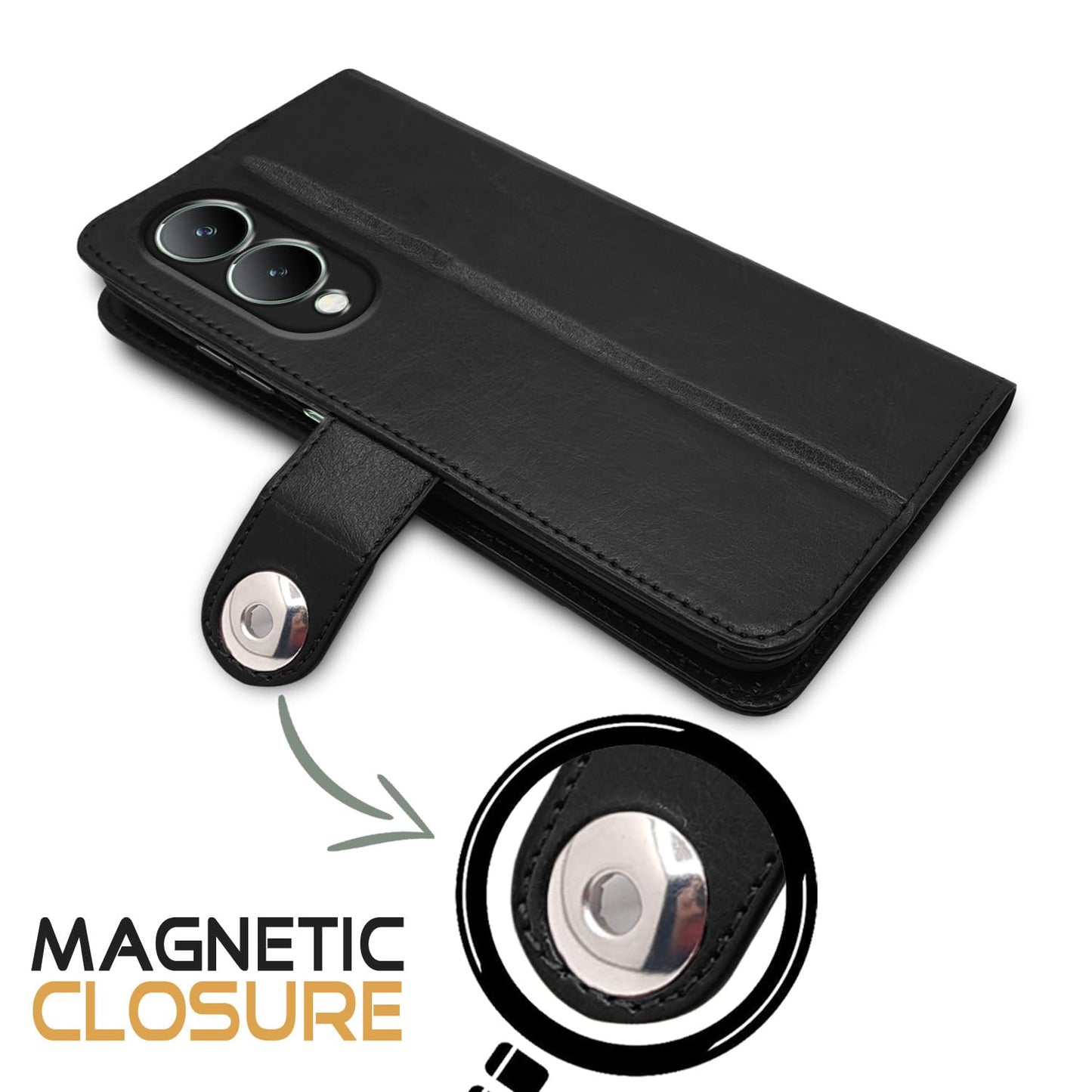 Pikkme Vivo Y17S Button Flip Cover (Black)