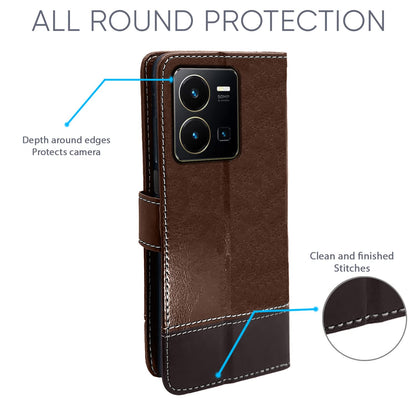 Pikkme Vivo Y35 Constrast Flip Cover | Brown & Coffee