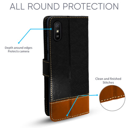 Pikkme Mi Redmi 9A / 9i / 9A Sport Constrast Flip Cover | Black & Brown