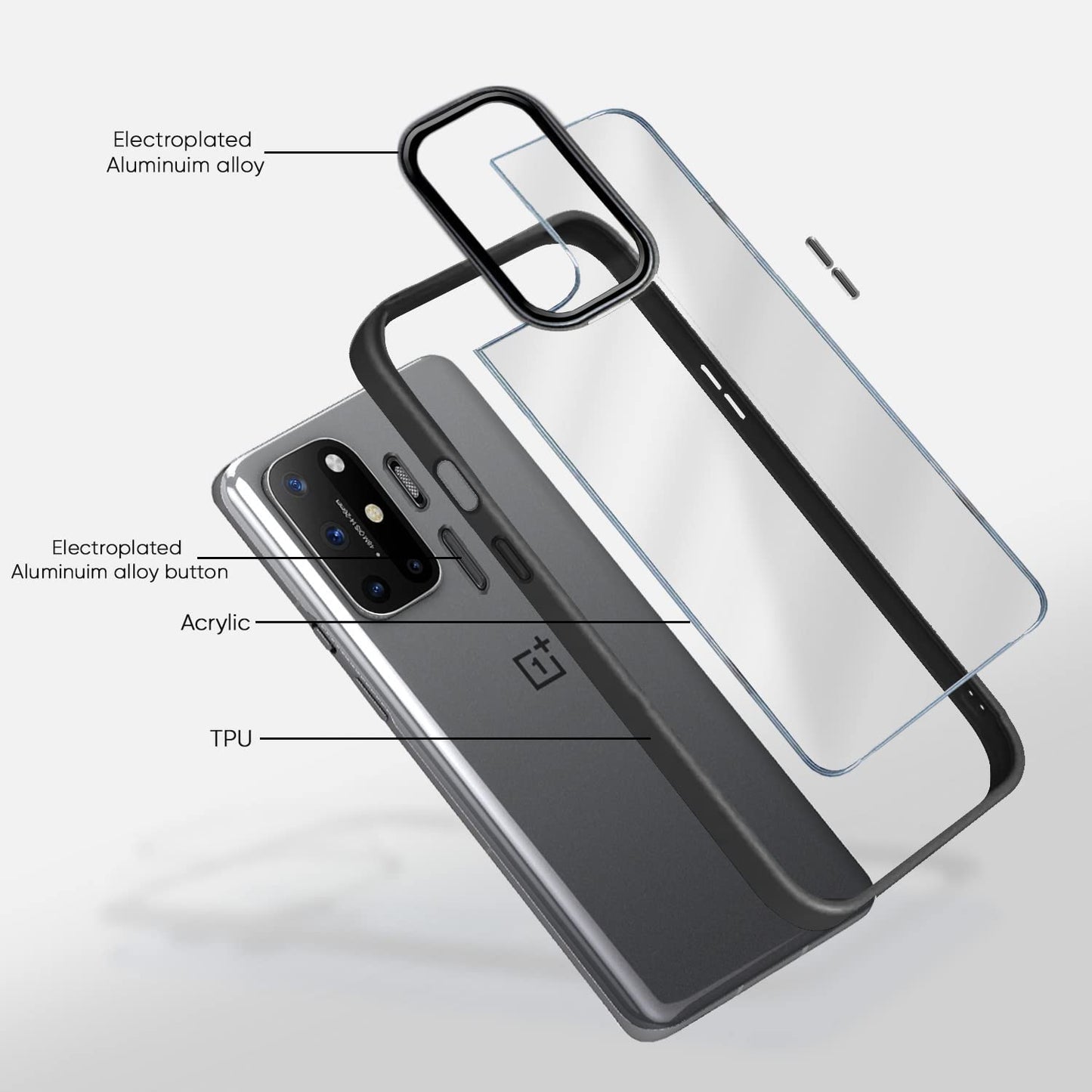 Pikkme OnePlus 8T Chrome Ring Back Case | Black