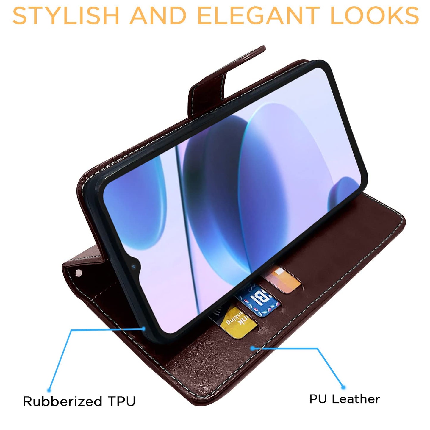 Pikkme Realme C35 Constrast Flip Cover | Coffee & Brown