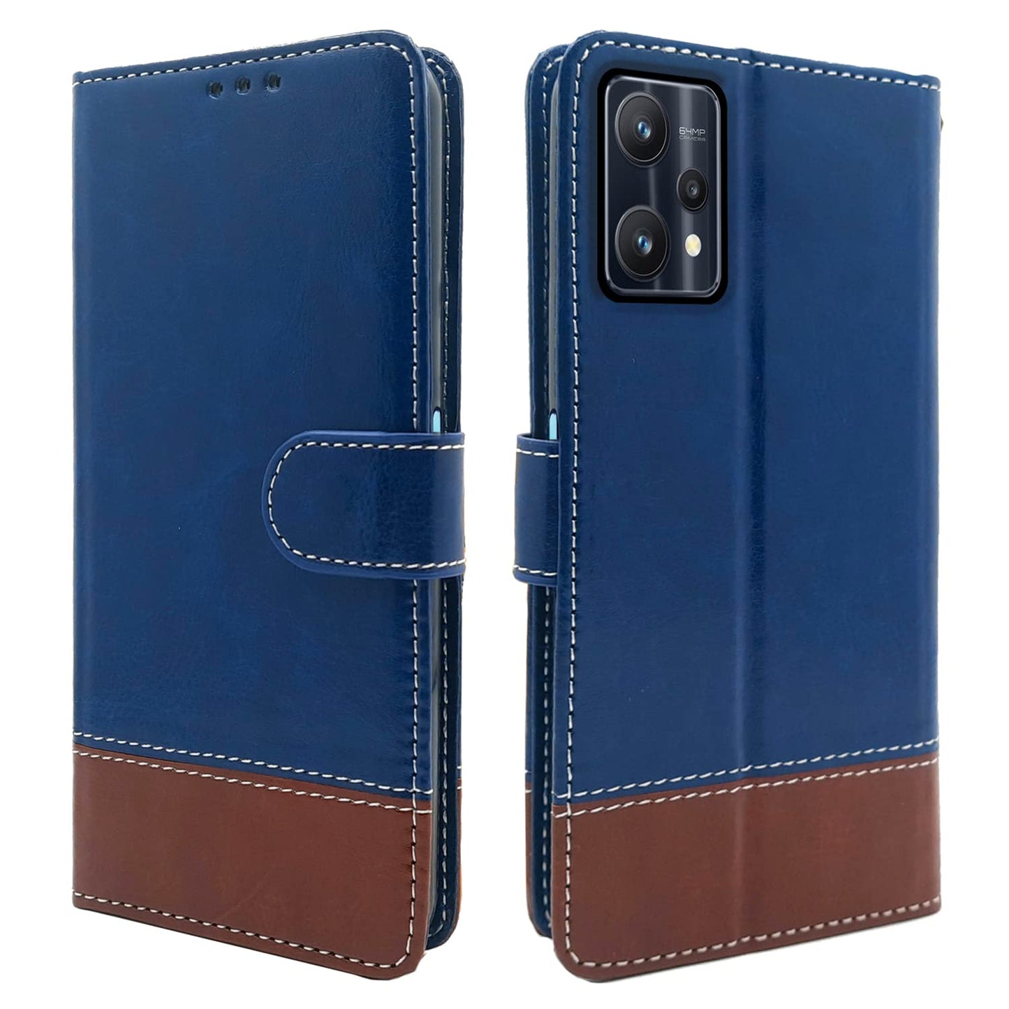 Pikkme Realme 9 Pro 5G Constrast Flip Cover | Blue & Brown