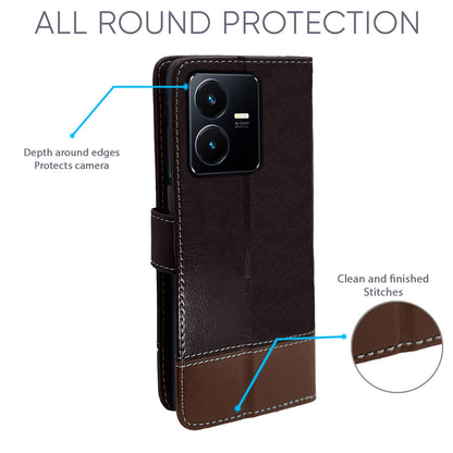 Pikkme Vivo Y22 Constrast Flip Cover | Coffee & Brown