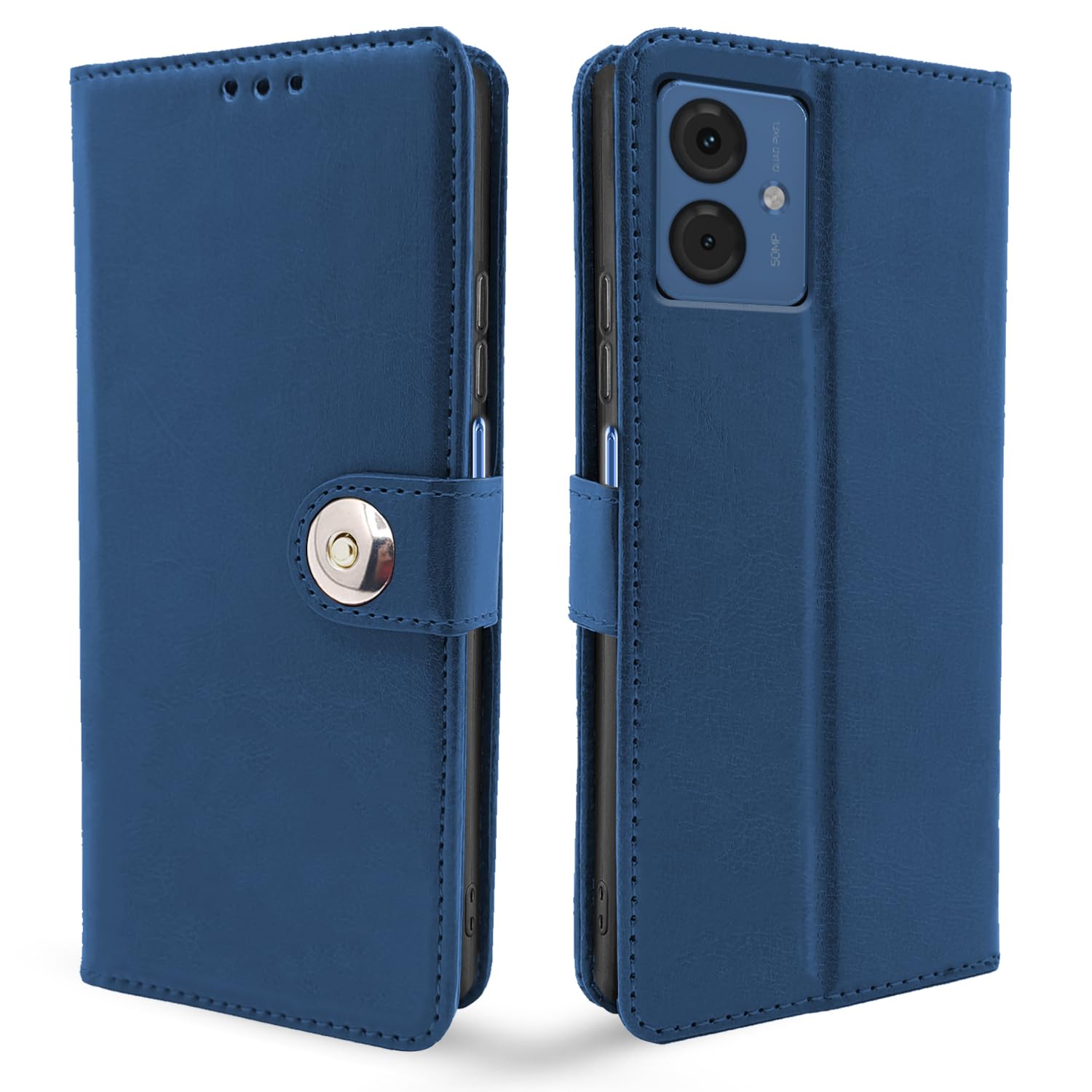 Pikkme Moto G14 Button Flip Cover (Blue)