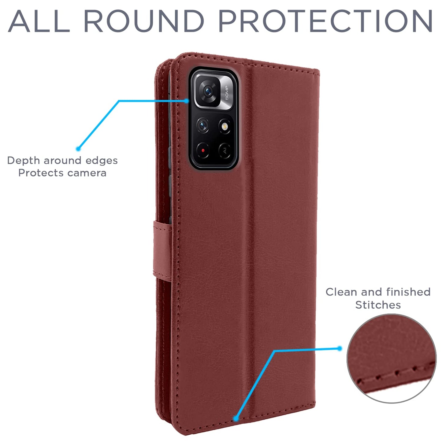 Pikkme Redmi Note 11T 5G / Poco M4 Pro 5G  Vintage Flip Cover | Brown