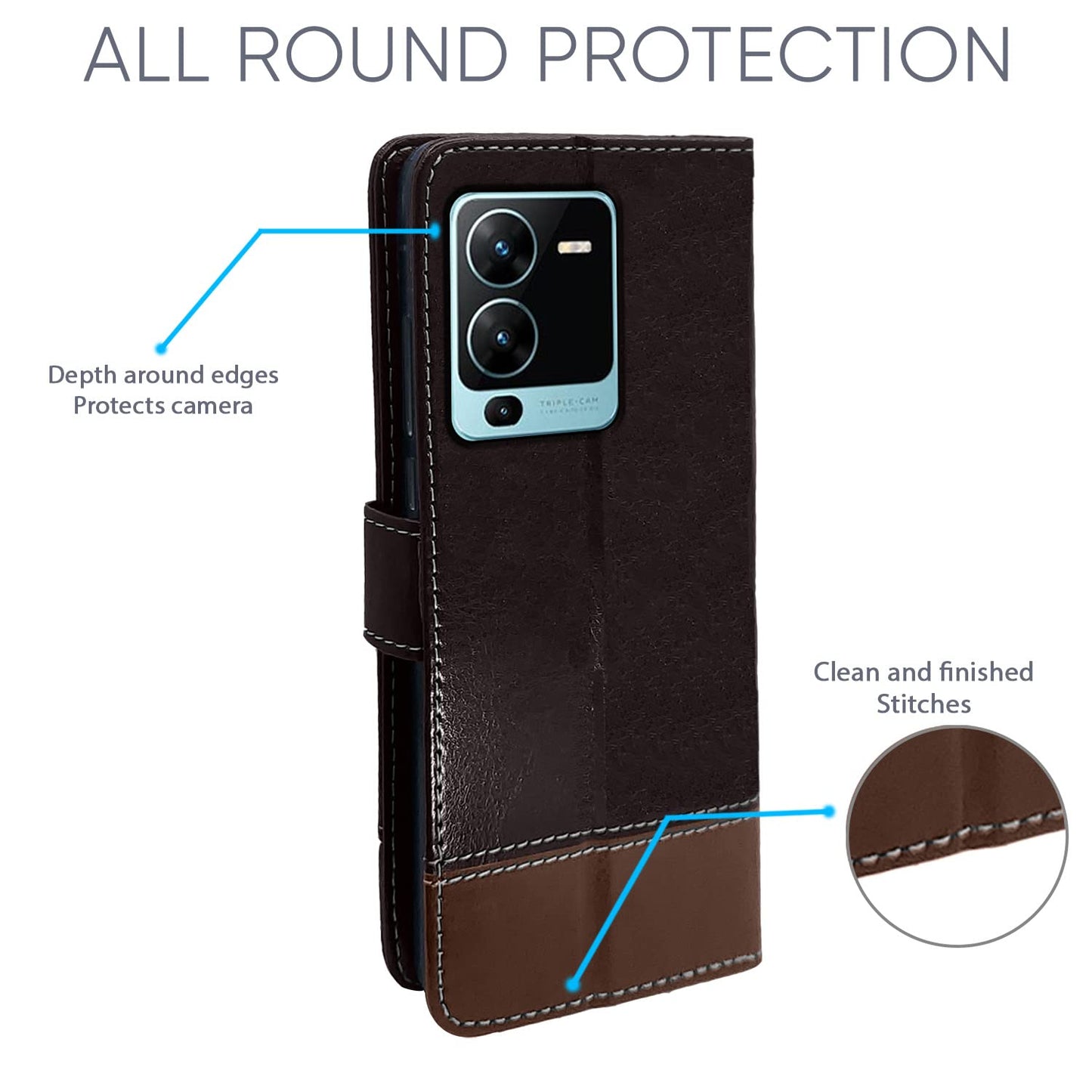 Pikkme Vivo V25 Pro 5G Constrast Flip Cover | Coffee & Brown