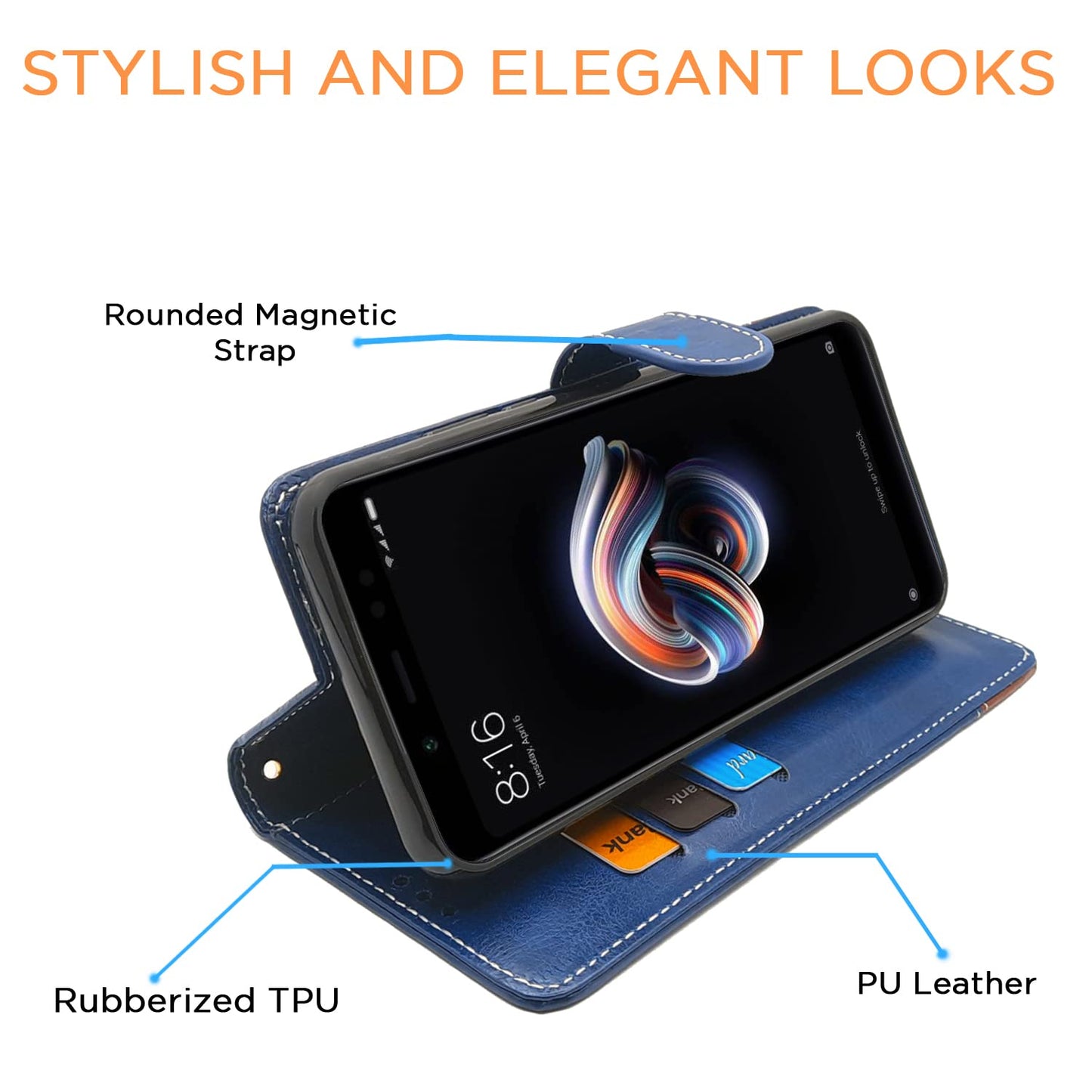 Pikkme Redmi Note 6 Pro Constrast Flip Cover | Blue & Brown