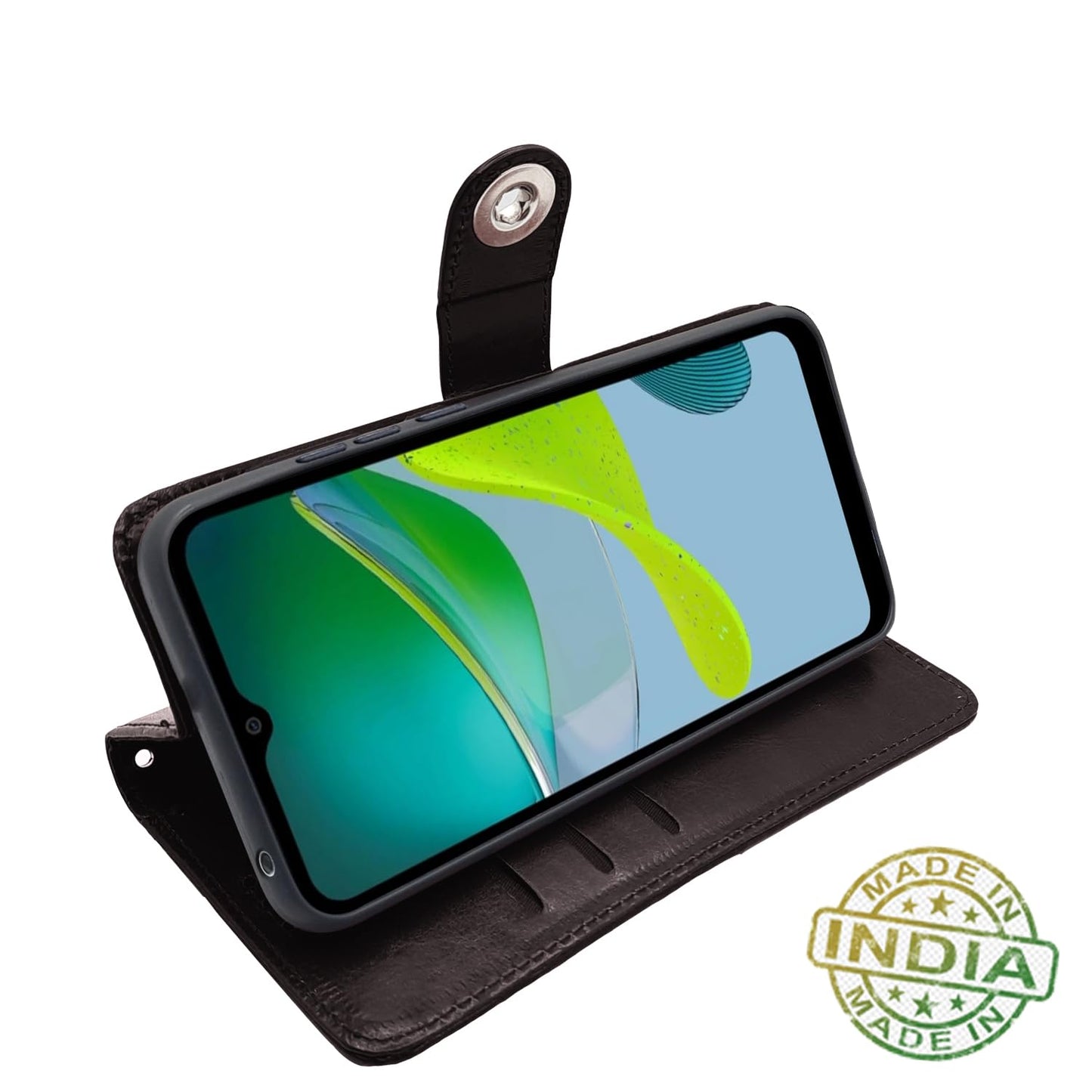 Pikkme Moto E13 Button Flip Cover (Coffee)