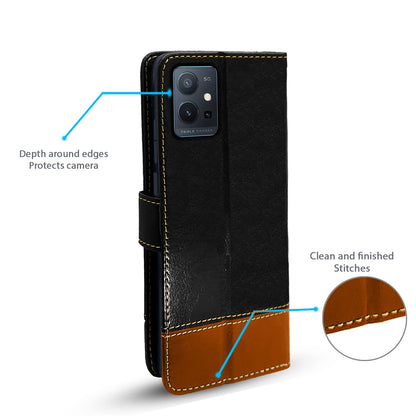 Pikkme Vivo T1 5G / Vivo Y75 5G / iQOO Z6 5G Constrast Flip Cover | Black & Brown