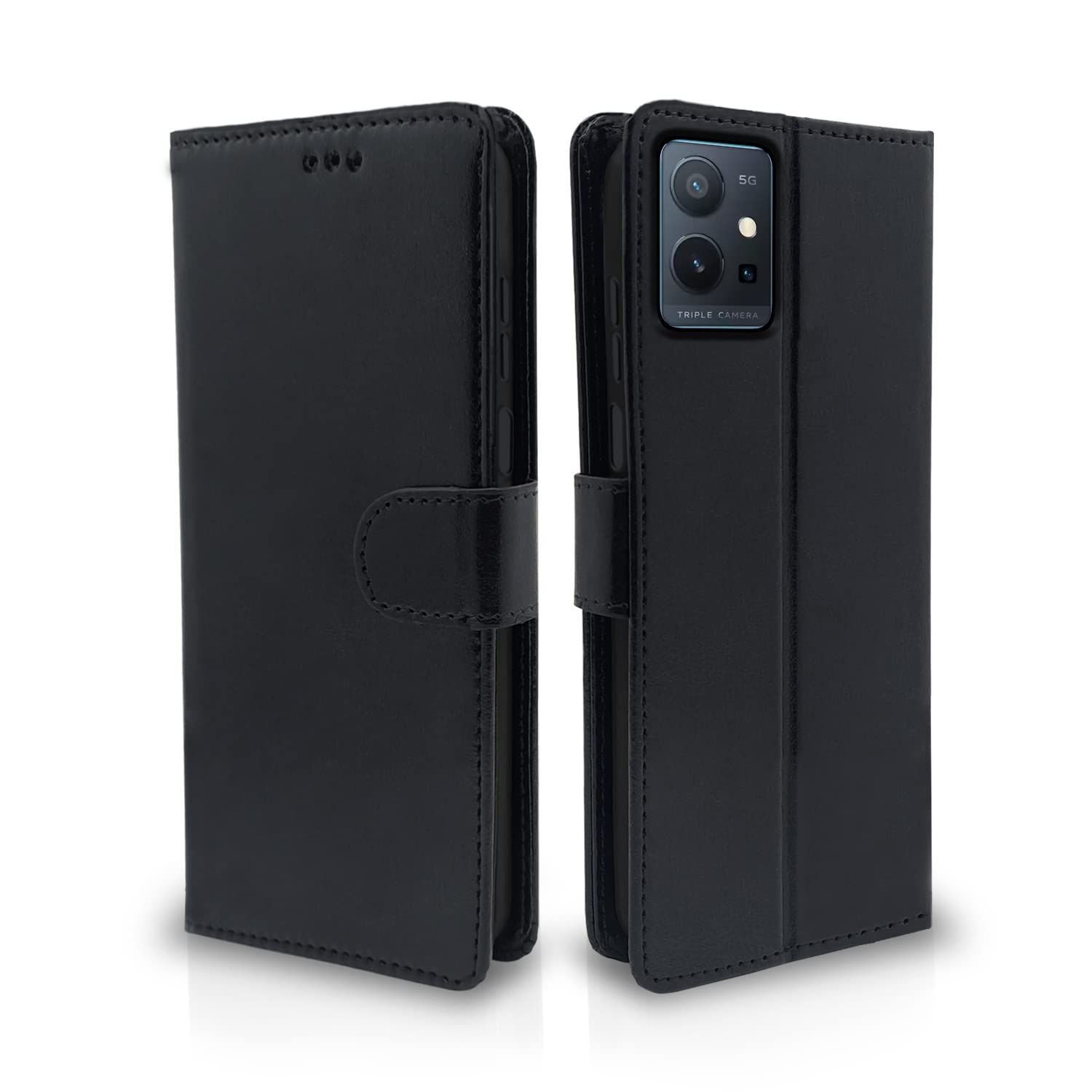 Pikkme Vivo T1 5G / Vivo Y75 5G / IQOO Z6 5G Vintage Flip Cover | Black