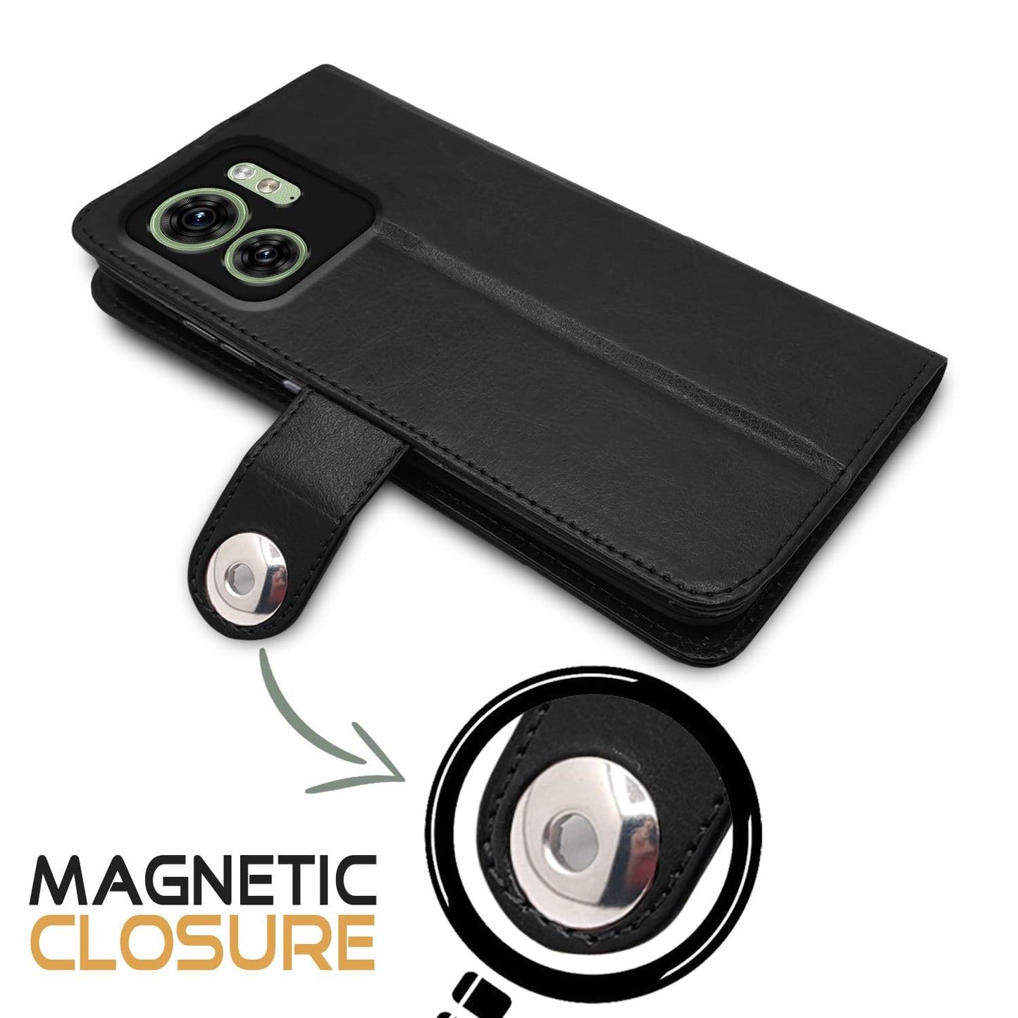 Pikkme Moto Edge 40 Button Flip Cover (Black)