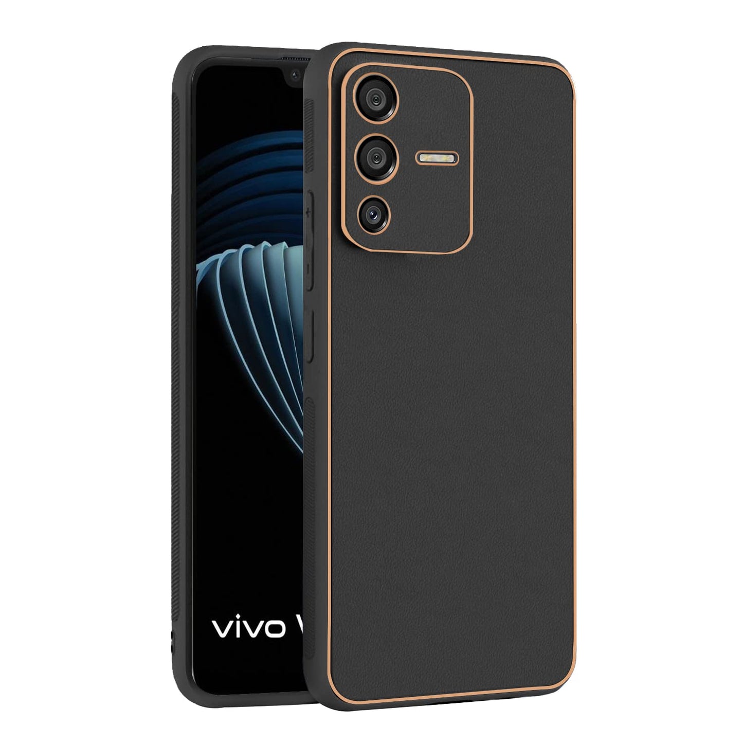 Pikkme Vivo V23 5G Leather Chrome Case | Black