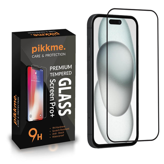 Pikkme iPhone 15 Tempered Glass Screen Protector Edge To Edge Coverage With Easy Installation Kit