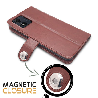 Pikkme Moto E13 Button Flip Cover (Brown)