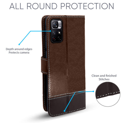 Pikkme Mi Redmi Note 11T 5G / Poco M4 Pro Constrast Flip Cover | Brown & Coffee