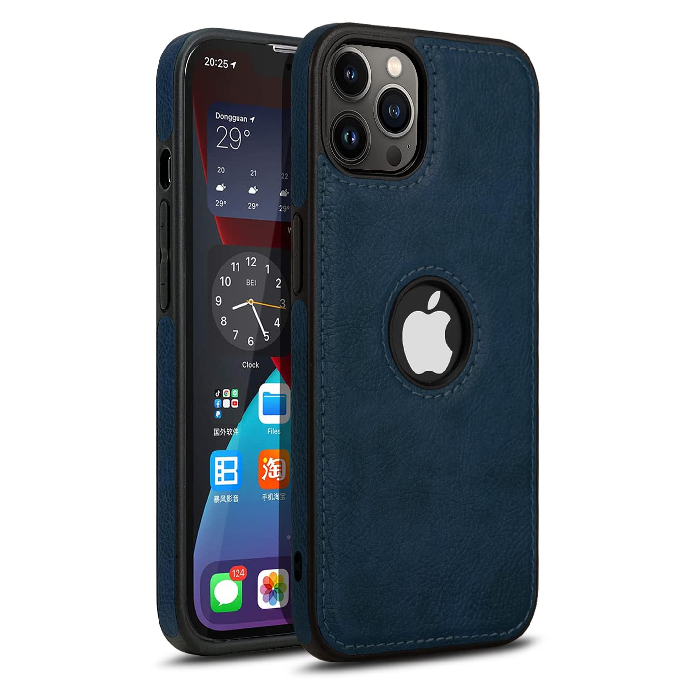 Pikkme iPhone 13 Pro Max Leather Back Case Blue