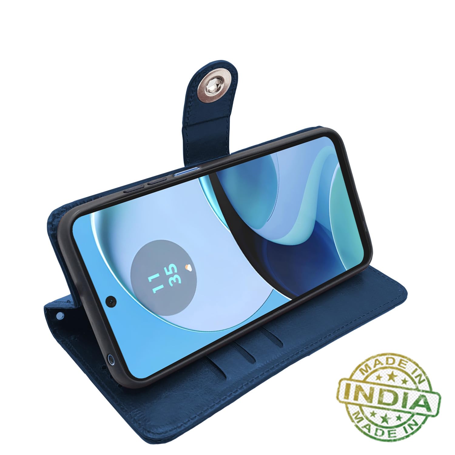 Pikkme Moto G14 Button Flip Cover (Blue)