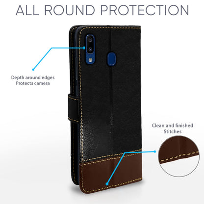 Pikkme Samsung Galaxy A20 / A30 Constrast Flip Cover | Black & Brown