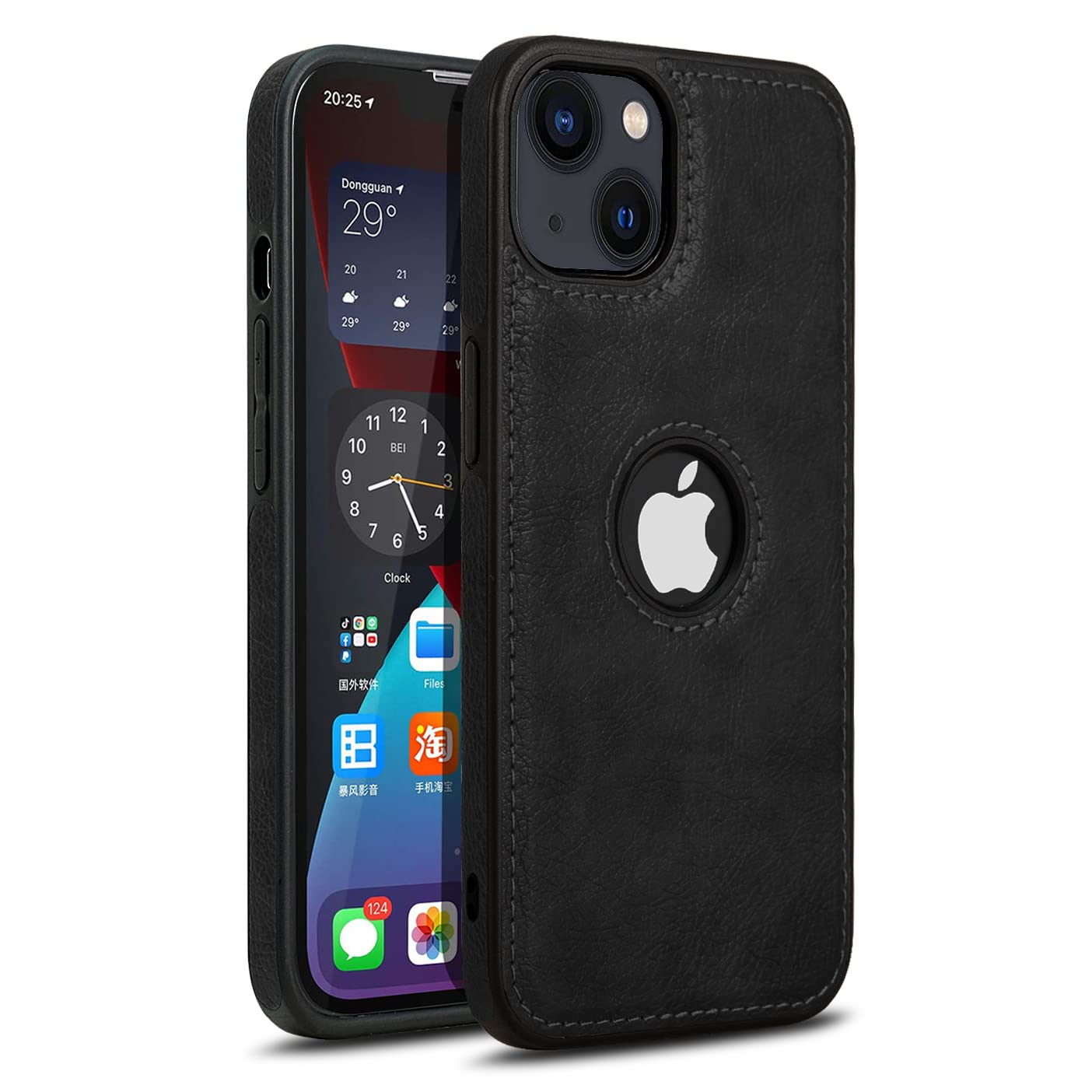 Pikkme iPhone 13 Leather Back Case Black