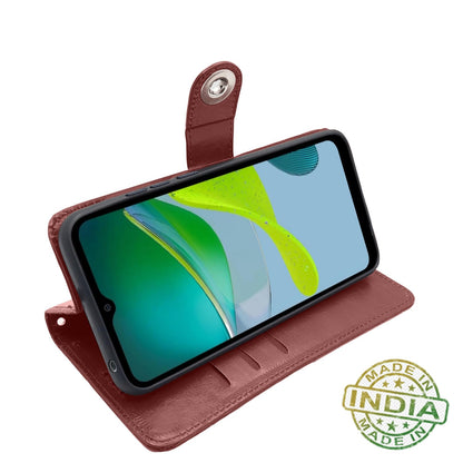 Pikkme Moto E13 Button Flip Cover (Brown)