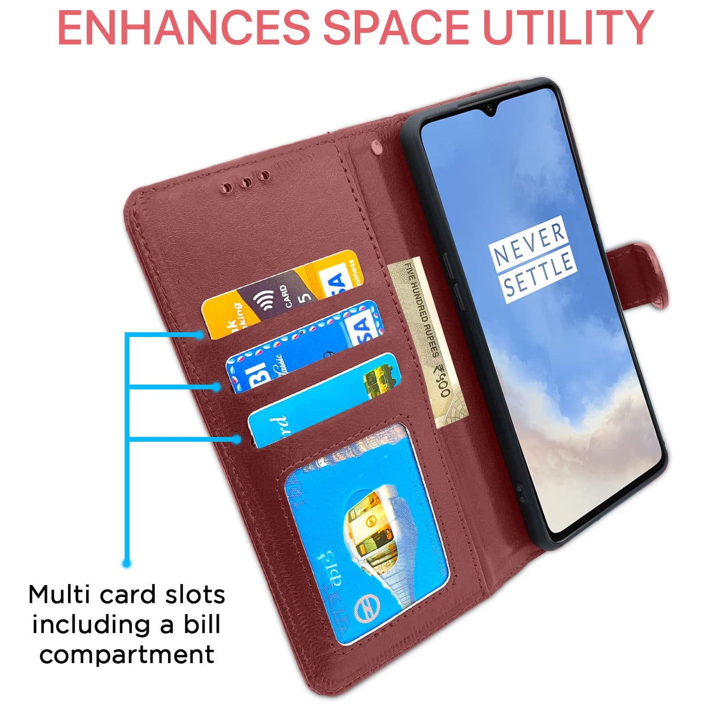 Pikkme OnePlus 7T Vintage Flip Cover | Brown