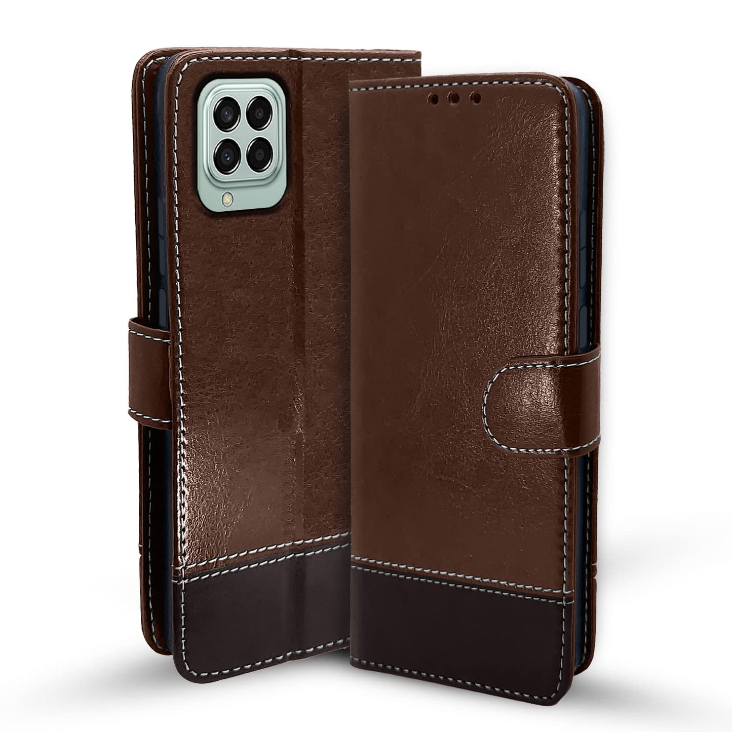 Pikkme Samsung Galaxy M33 5G Constrast Flip Cover | Brown & Coffee