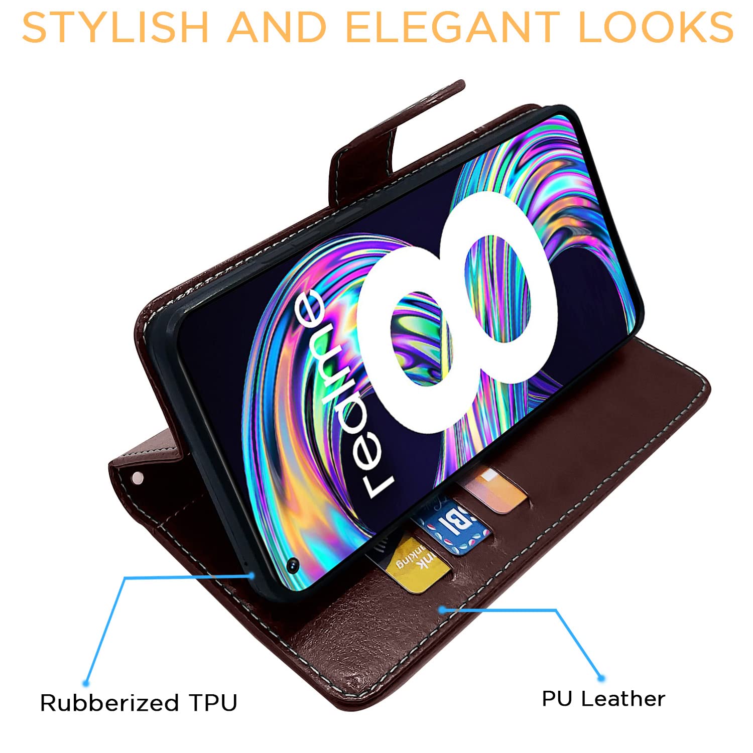 Pikkme Realme 8 4G / Realme 8 Pro  Constrast Flip Cover | Coffee & Brown