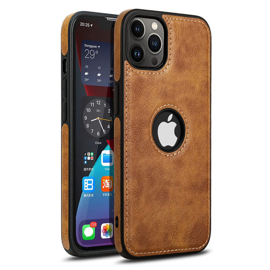 Pikkme iPhone 13 Pro Max Leather Back Case Brown