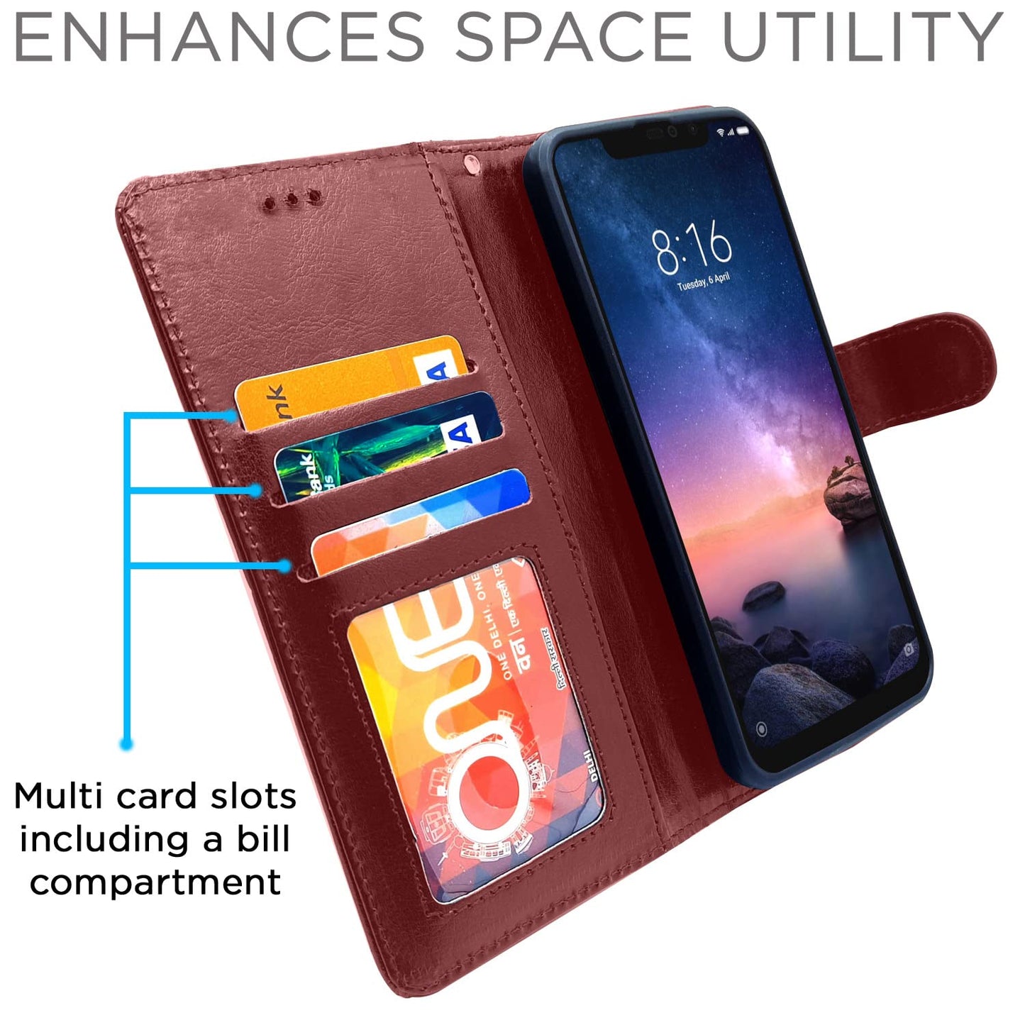 Pikkme Redmi Note 6 Pro Vintage Flip Cover | Brown