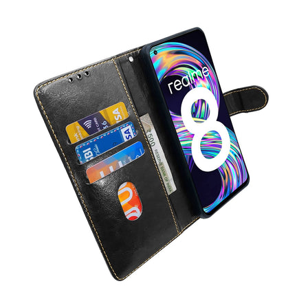 Pikkme Realme 8 4G / Realme 8 Pro Constrast Flip Cover | Black & Brown