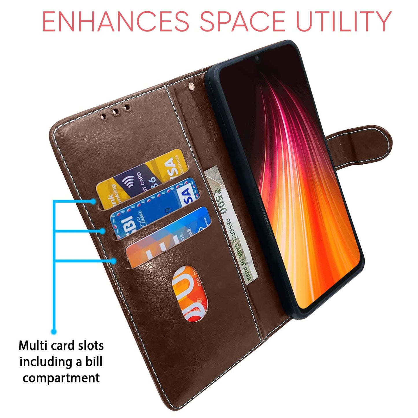 Pikkme Mi Redmi Note 8 Constrast Flip Cover | Brown & Coffee