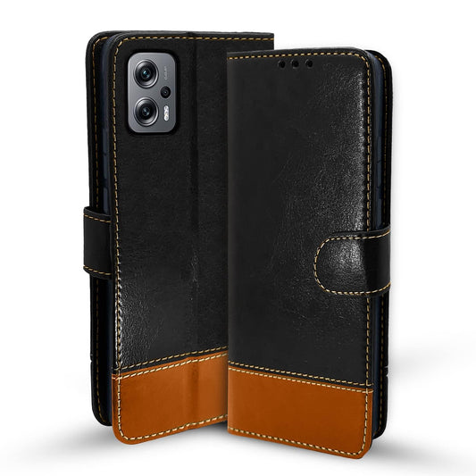 Pikkme Redmi K50i Constrast Flip Cover | Black & Brown