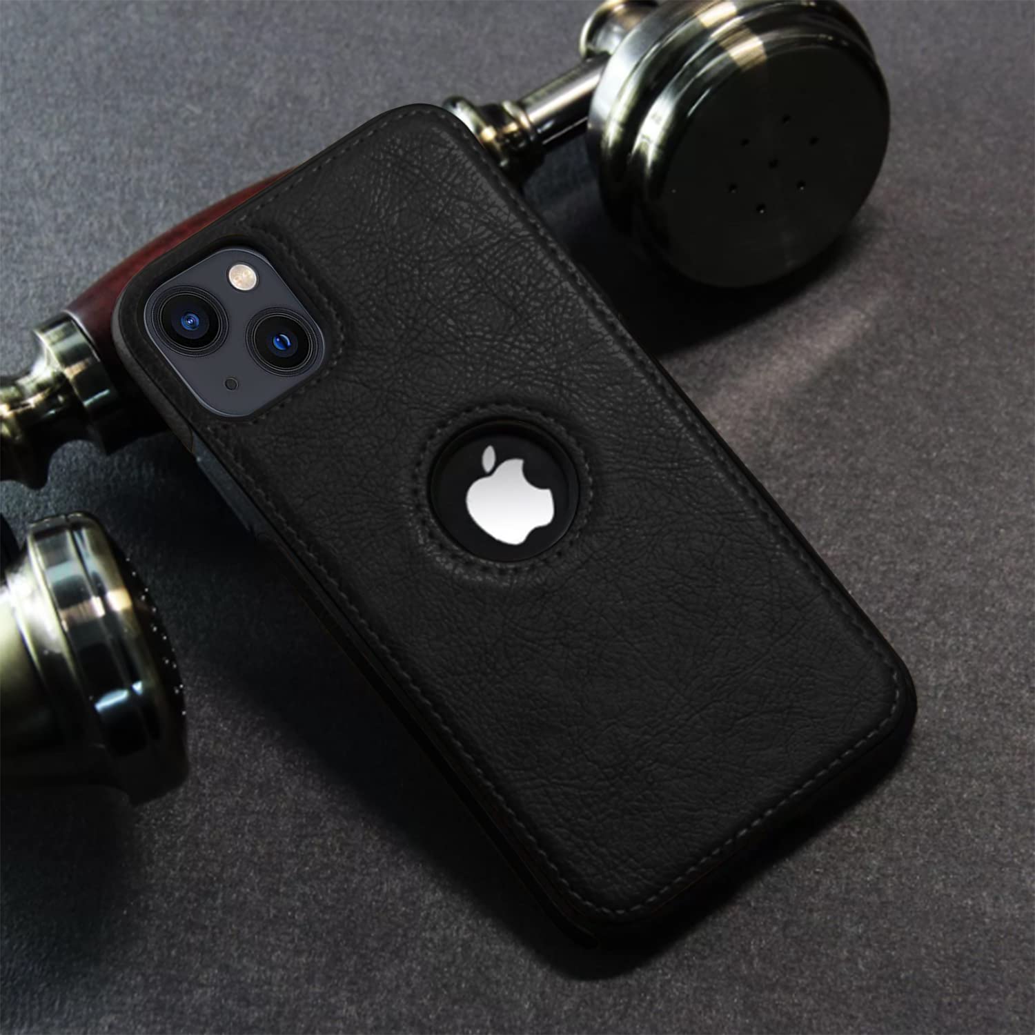 Pikkme iPhone 13 Leather Back Case Black