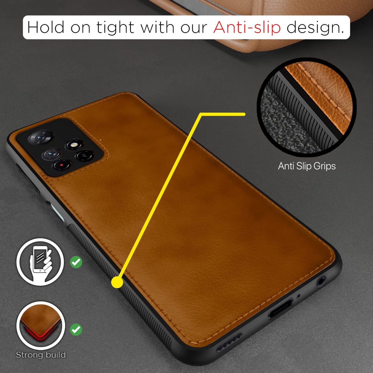 Pikkme Redmi Note 11T 5G / Poco M4 Pro 5G Leather Back Cover | Brown