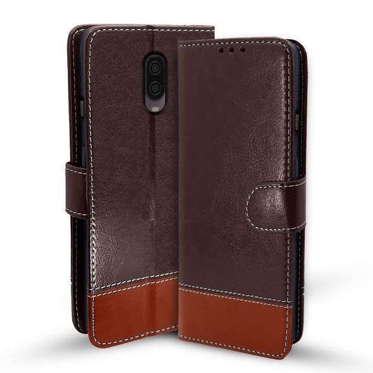 Pikkme OnePlus 6T Constrast Flip Cover | Coffee & Brown