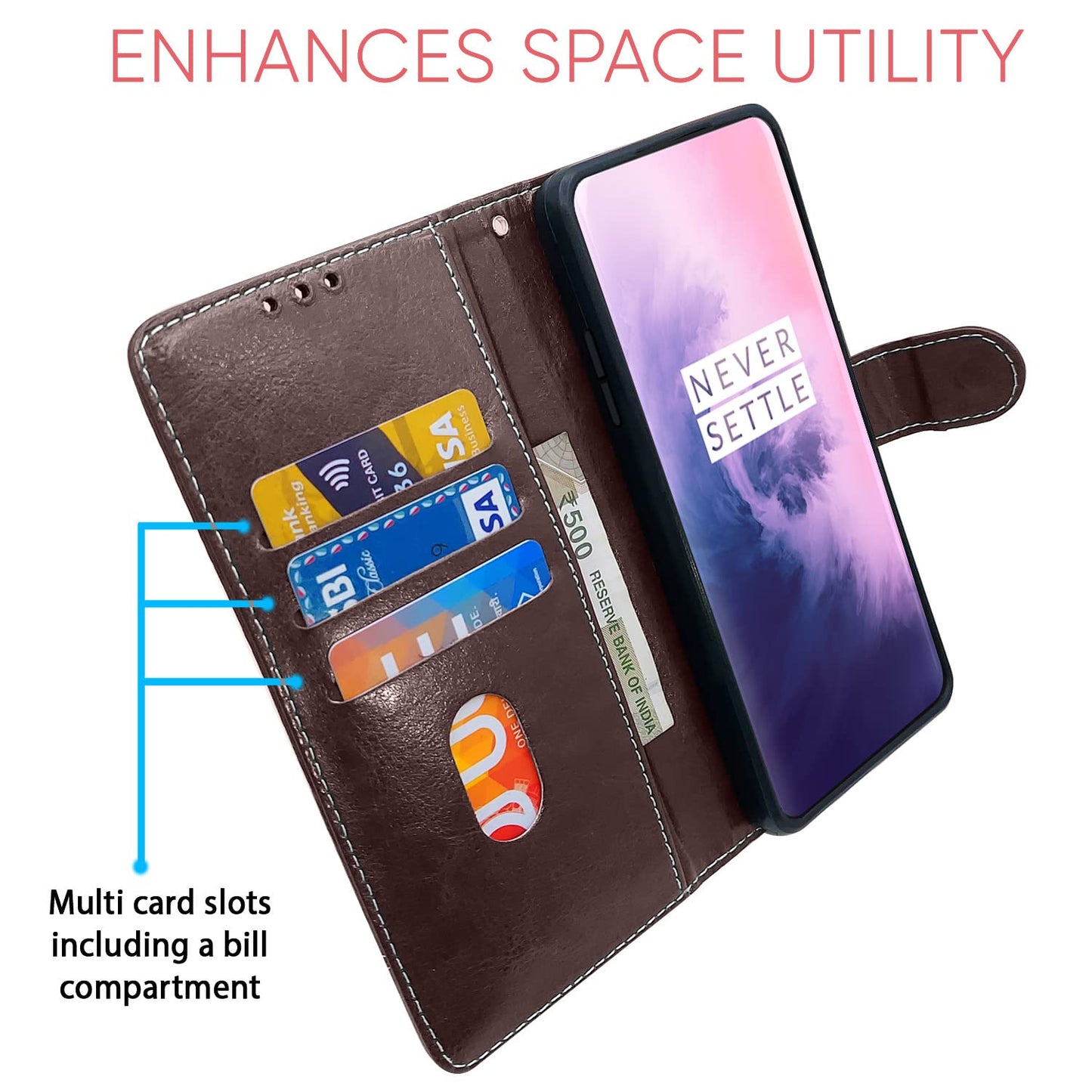 Pikkme OnePlus 7 Pro Constrast Flip Cover | Coffee & Brown